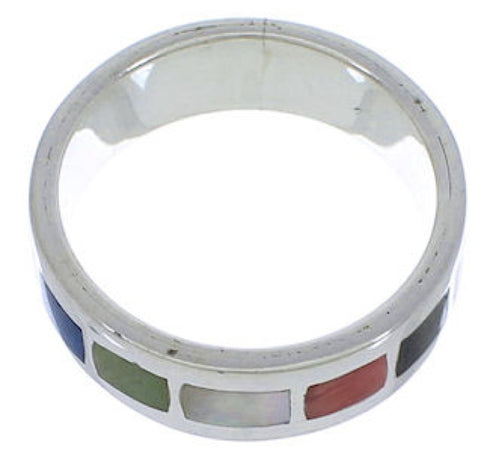 Southwest Sterling Silver Multicolor Inlay Ring Size 8-1/4 UX38042